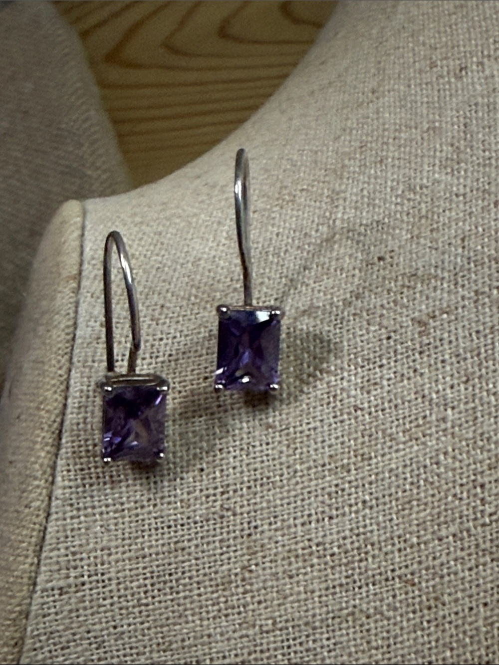 Sterling Silver Purple Stone Drop Earrings 925 - Picture 2 of 5